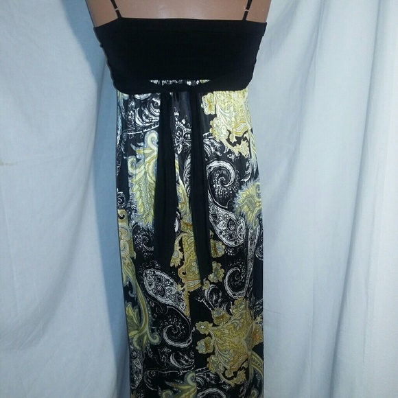 Speechless Satin with beaded strap, Yellow Black Paisley Maxi Summer  S - Picture 3 of 5